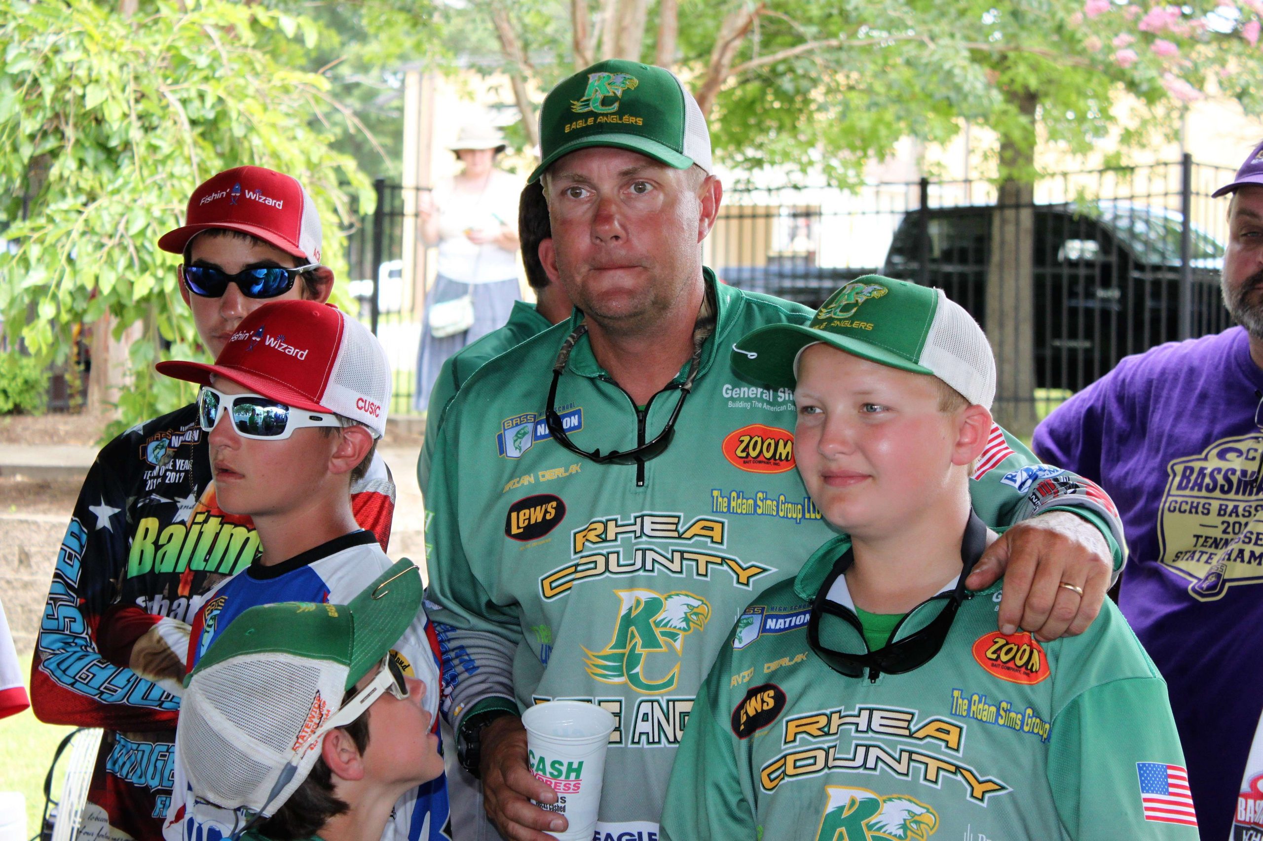 The backstage area is always interesting. Here it looks like Tennessee angler David Derlak, right, is at ease while his dad Brian is worried. No worries, though. Derlak took Bassmaters.com crew out on the Carroll County 1,000 Acre Recreation Lake on Wednesday to get a birdâs eye view of the juniors doing their thing.
