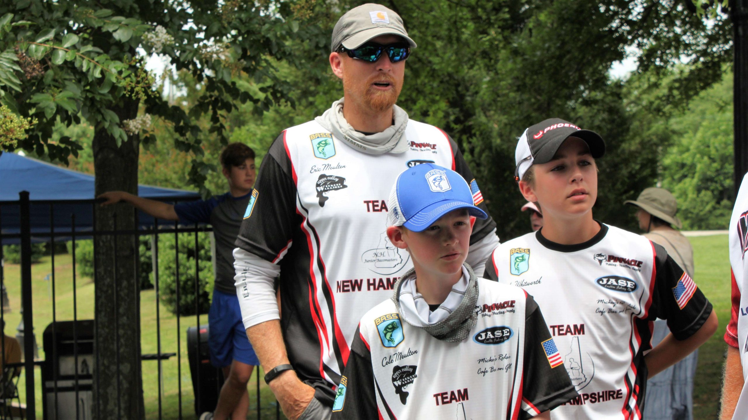 In all, teams from 28 states and Canada traveled to Huntingdon, Tenn. to take part in the championship. The field was set at 51 teams and 101 anglers. Some came from nearby, while others traveled long distances to fish. Among them were the New Hampshire team of Cole Moulton and Ryder Whitworth. They are pictured with captain Eric Moulton.
