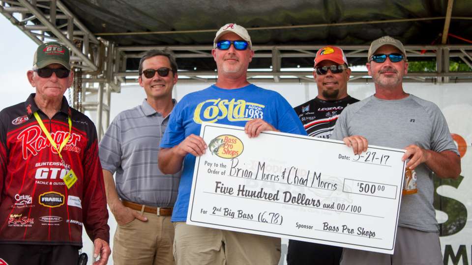 The second-place Big Bass team of Brian and Chad Morris weighed a 6.78 largemouth.