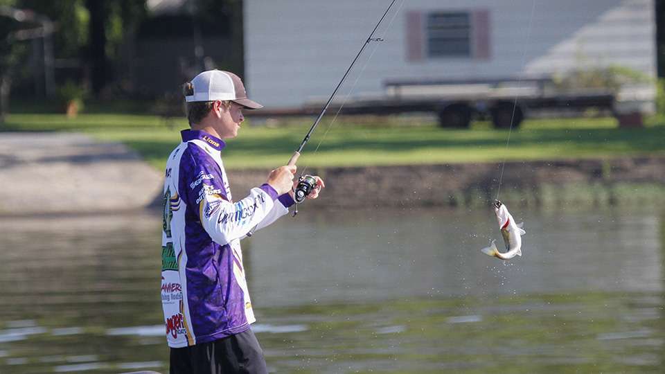 Davis swings in a small fish that doesn't help them. At this point they already had a limit.