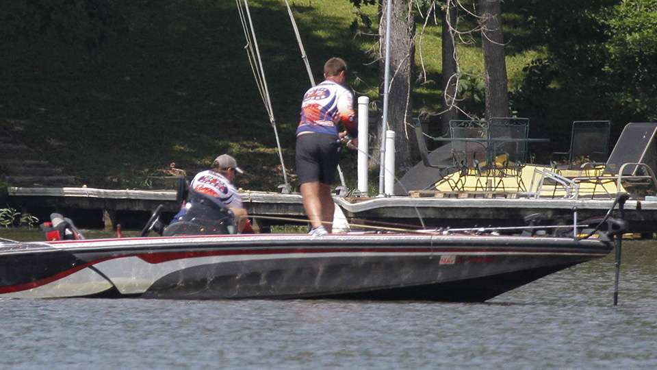 Meanwhile across the lake, Handley and Wozniak had a fish on.