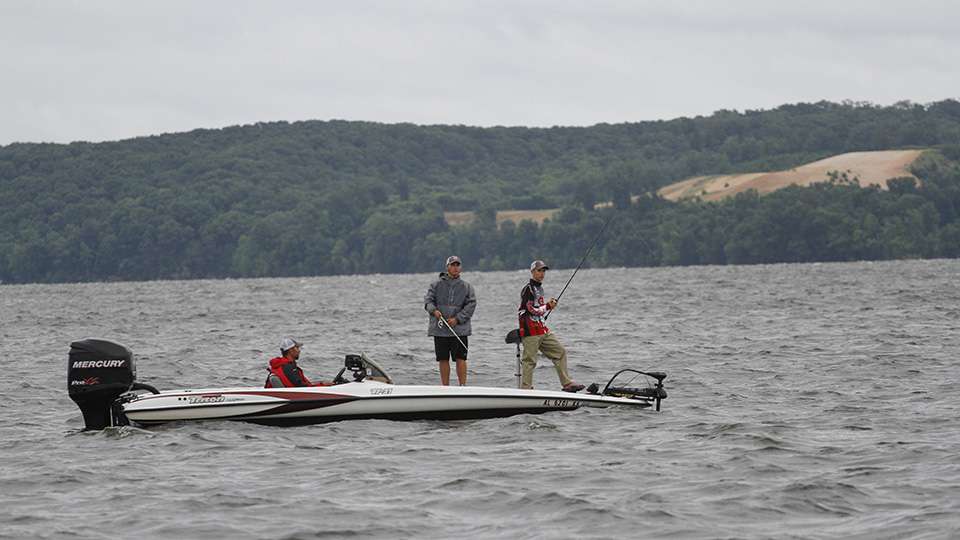 The main lake was hard to fish with the wind and waves, but some teams tried to stick it out and make it work.