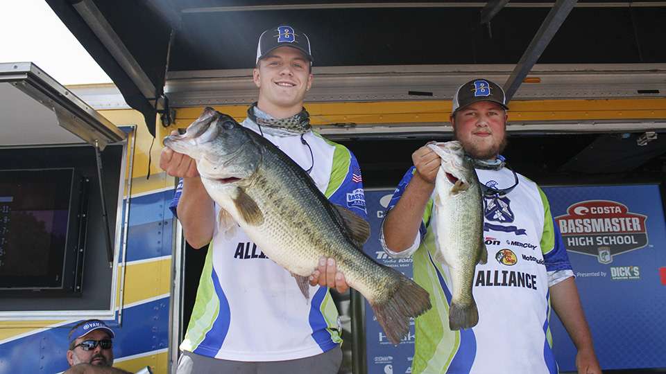 Stephen Cross Mathis and Evan Bowling of Broome HS with the big bass of the tournament at 9-0