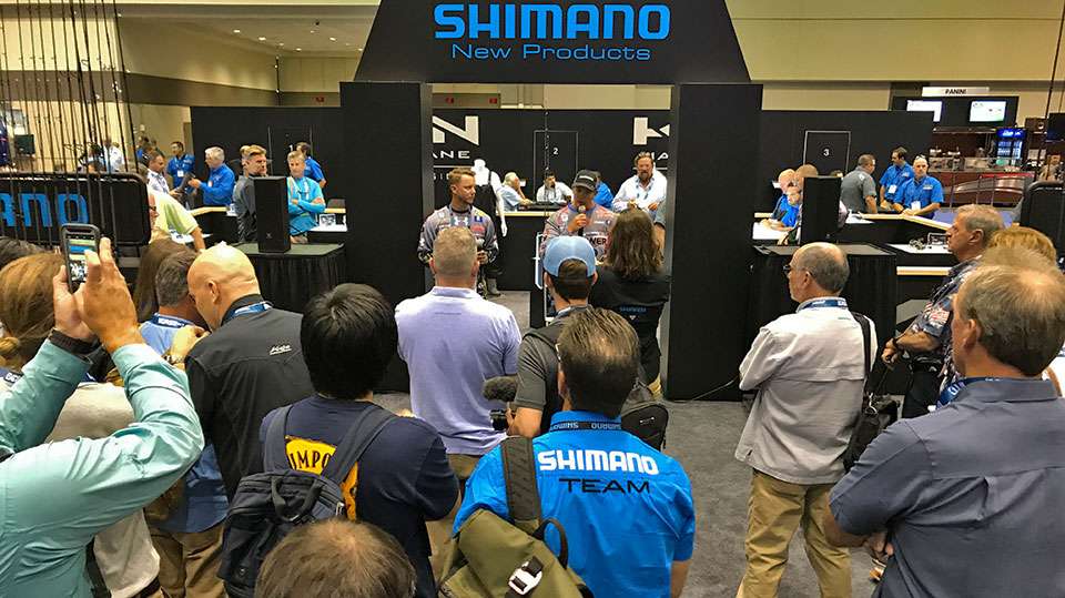 Johnathon VanDam and Keith Combs were informing folks about the new Shimano offerings and drawing quite the crowd. 
