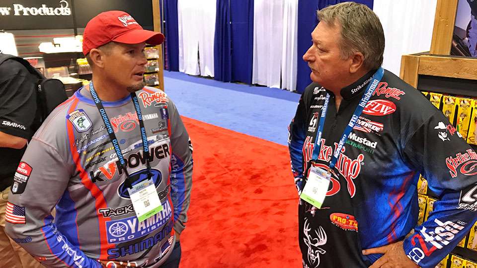 Sometimes there just some nice visiting, like Keith Combs and Denny Brauer just sharing their thoughts at the Strike King booth.