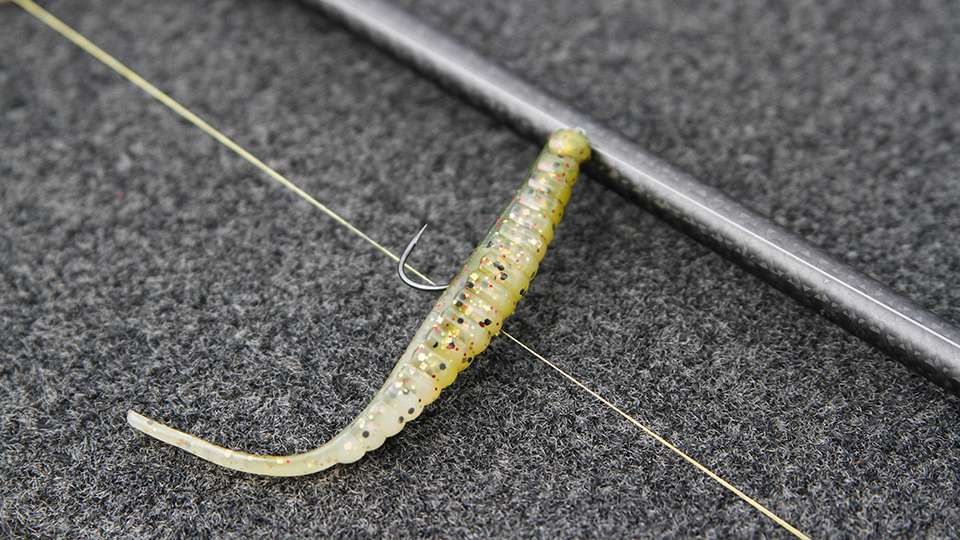 For finesse fishing he used a 1/4-ounce jighead with a Gambler Shakey Shad, Cooperfield. 
