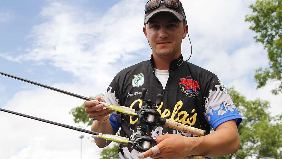 <b>Alex Wetherell</b><br> Alex Wetherell relied on a rotation of coverage lures to finish fourth. Choices included these jerkbaits and a selection of soft plastics.  