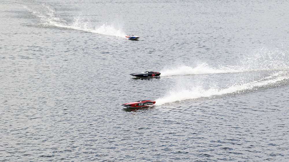 With top speeds of 50- mph, the Traxas boats gave Lake Lloyd a serious dose of white water.