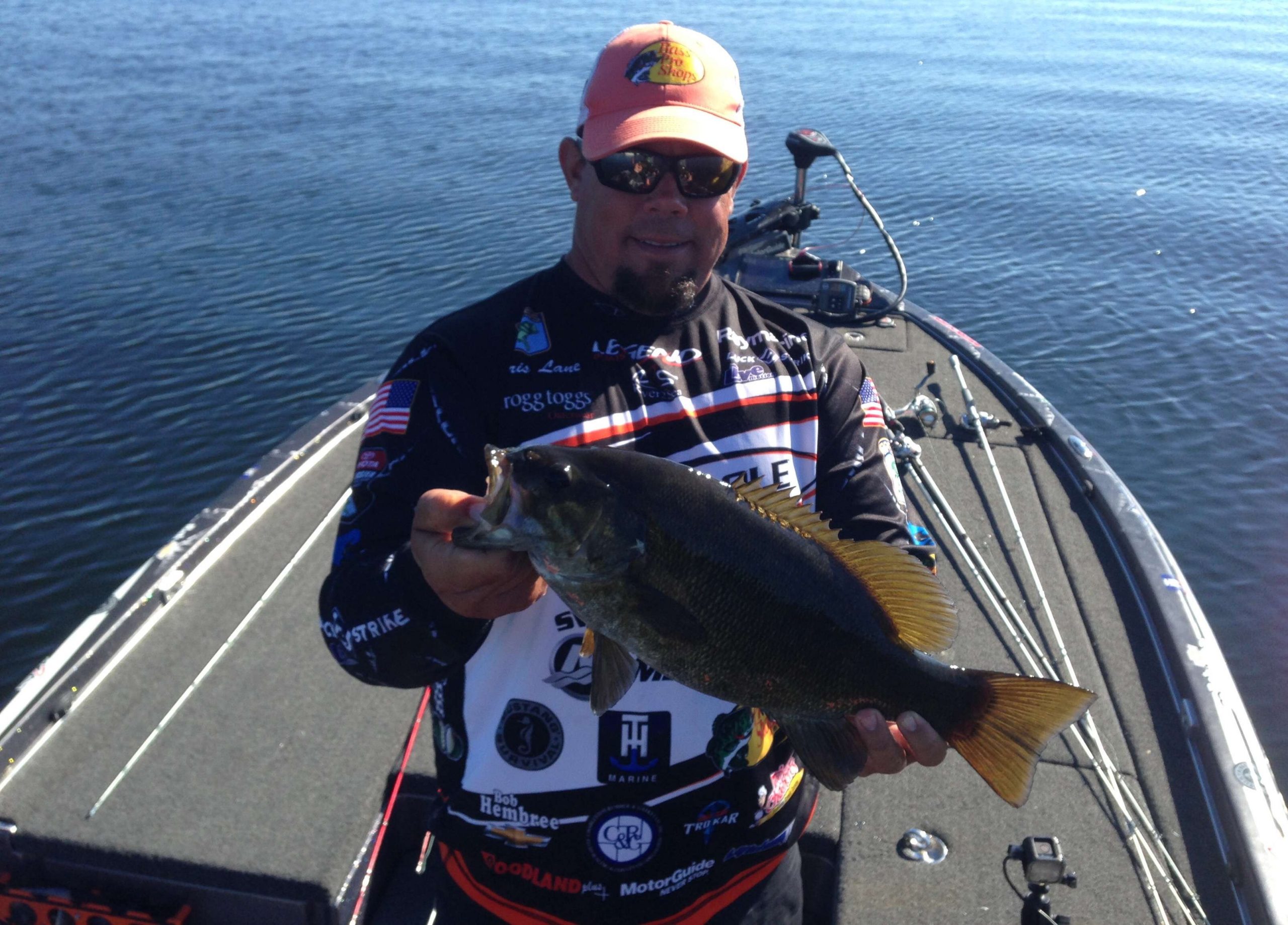 Chris Lane with fish number 5 in the boat.  His strength was no match for this big smallie!