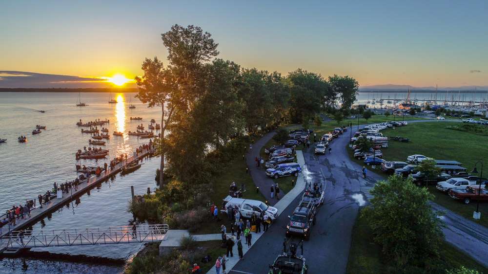 Get an eagle-eye view of Lake Champlain on Day 1 of the Bassmaster Elite at Champlain presented by Dick Cepek Tires & Wheels.