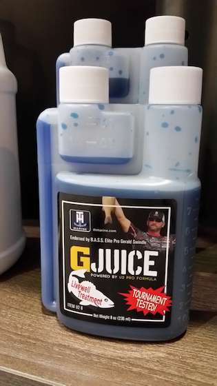 Livewell additives to help keep your catch healthy included TH Marineâs G-Juice, a blend of ingredients first formulated for the aquarium trade and adapted to the needs of bass tournament anglers.

