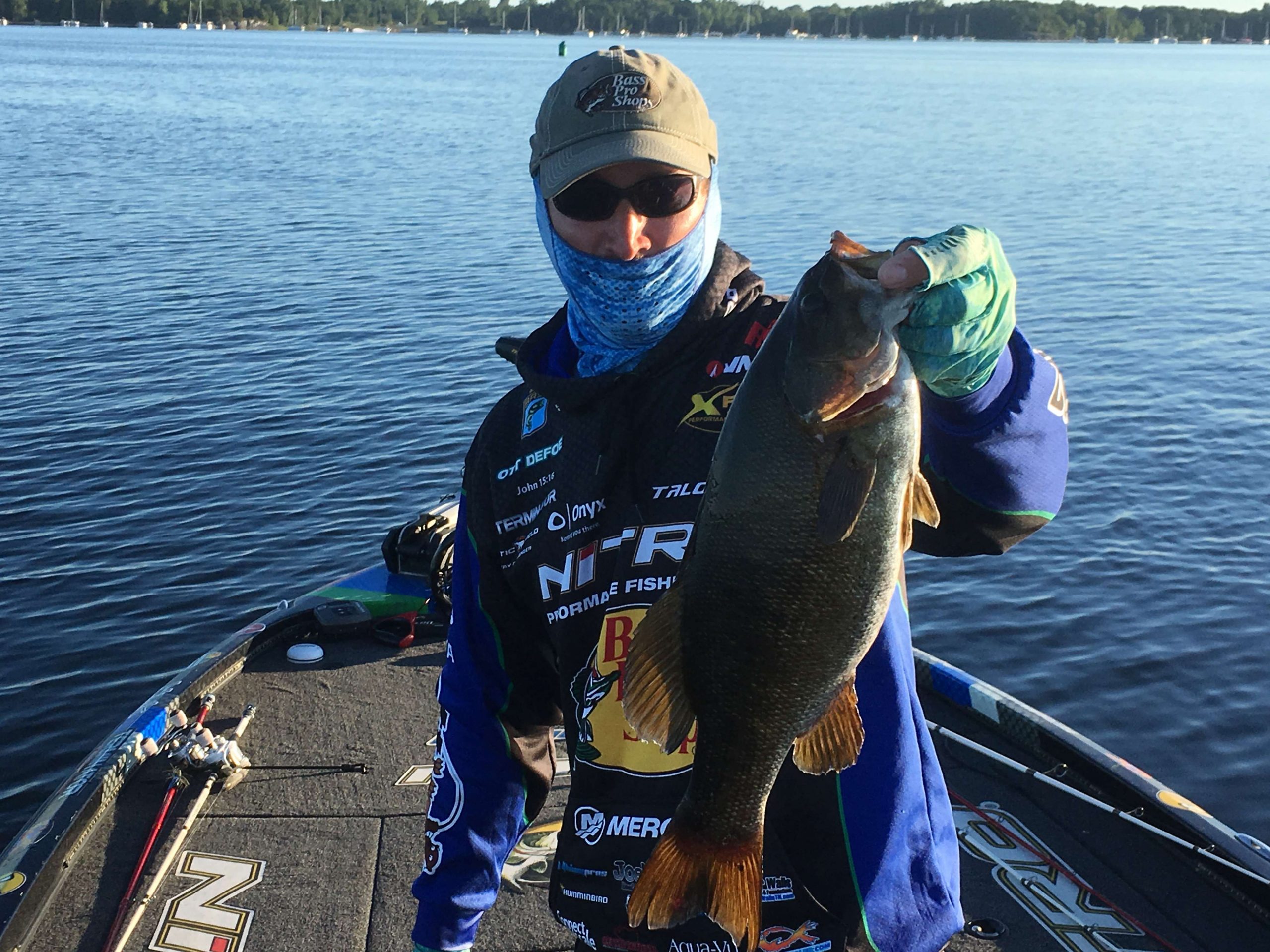 Ott DeFoe on the board with this nice smallie! Morning sunshine!

