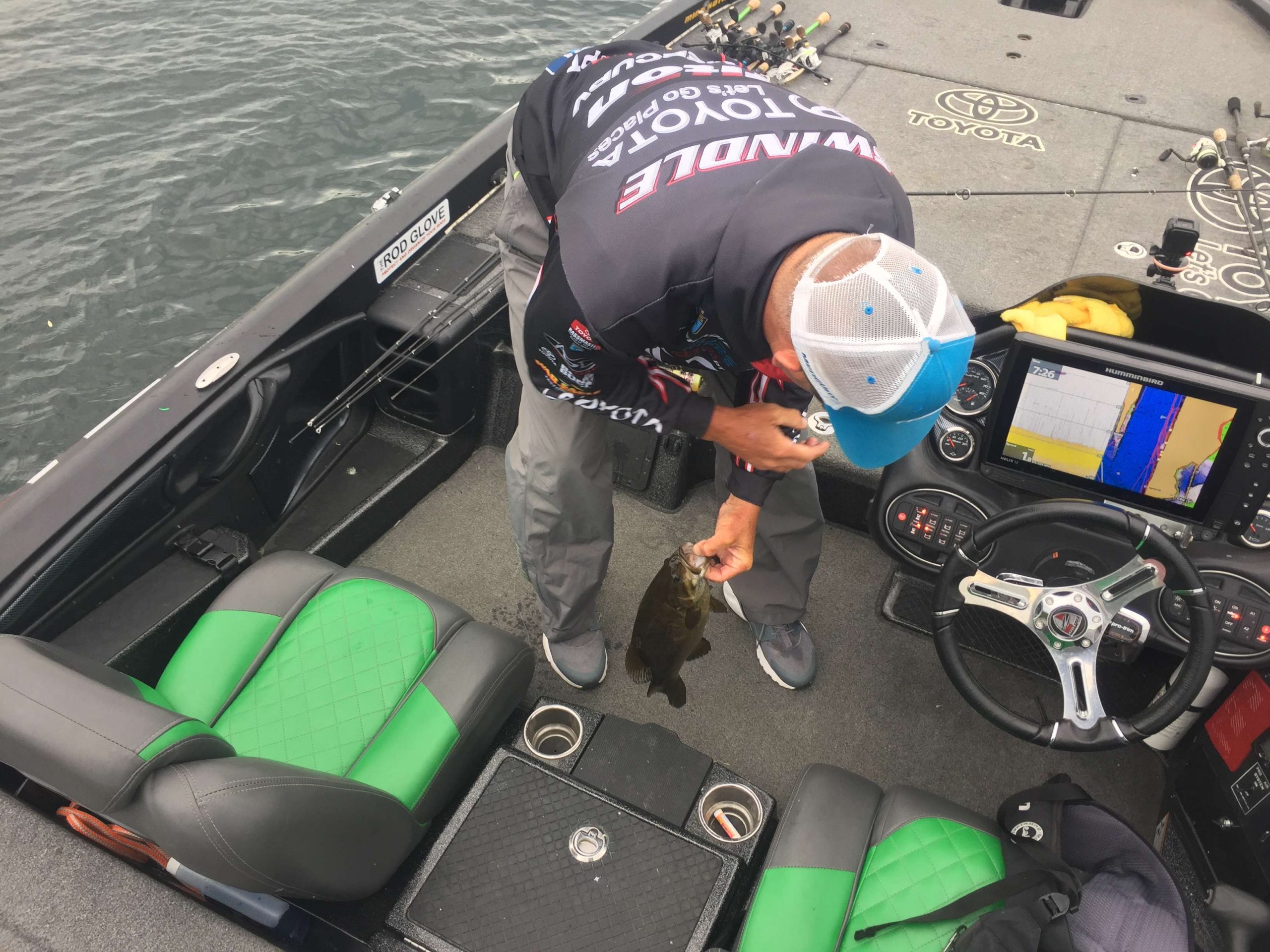 Gerald Swindle has 3 in the boat this morning, but not the size he's looking for. He is being patient and sticking to his game plan in hopes the bigger ones show up.

