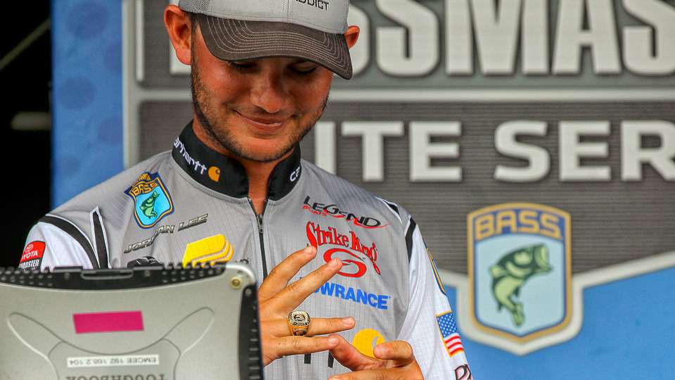 Jordan Lee receives his 2017 GEICO Bassmaster Classic presented by DICK'S Sporting Goods championship ring. 