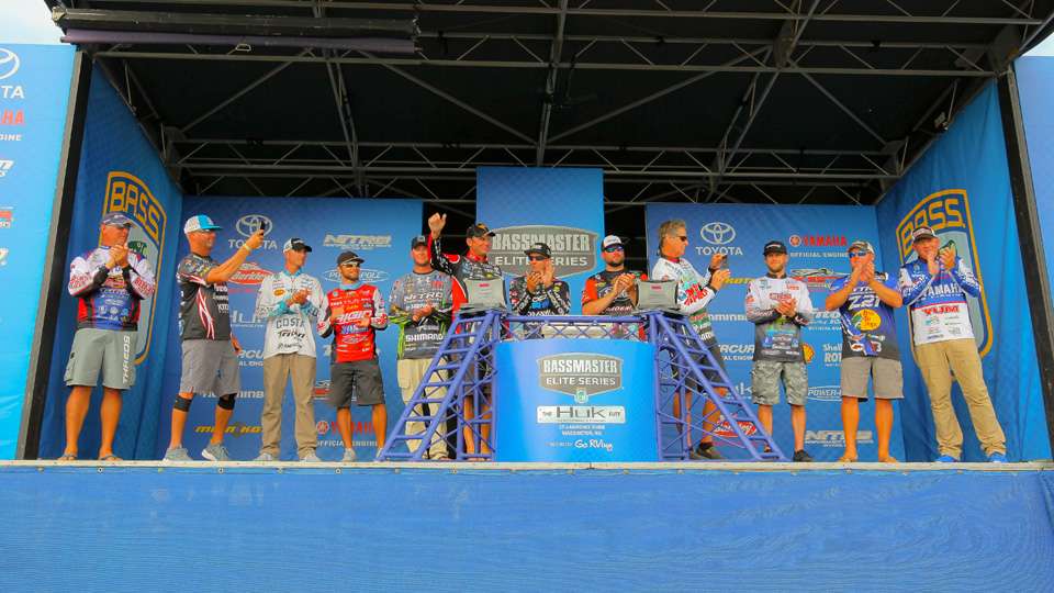 The Top 12 anglers who will be competing on Championship Sunday of the HUK Bassmaster Elite at St. Lawrence River presented by Go RVing. 