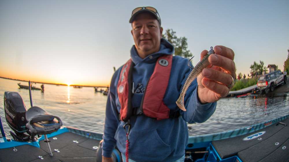 <b>Steve Kennedy</b><br>
To finish 17th, Steve Kennedy chose a Keitech Swing Impact FAT Swimbait, Bluegill Flash and other colors, rigged to 1/2- or 1-ounce unnamed jigheads.
