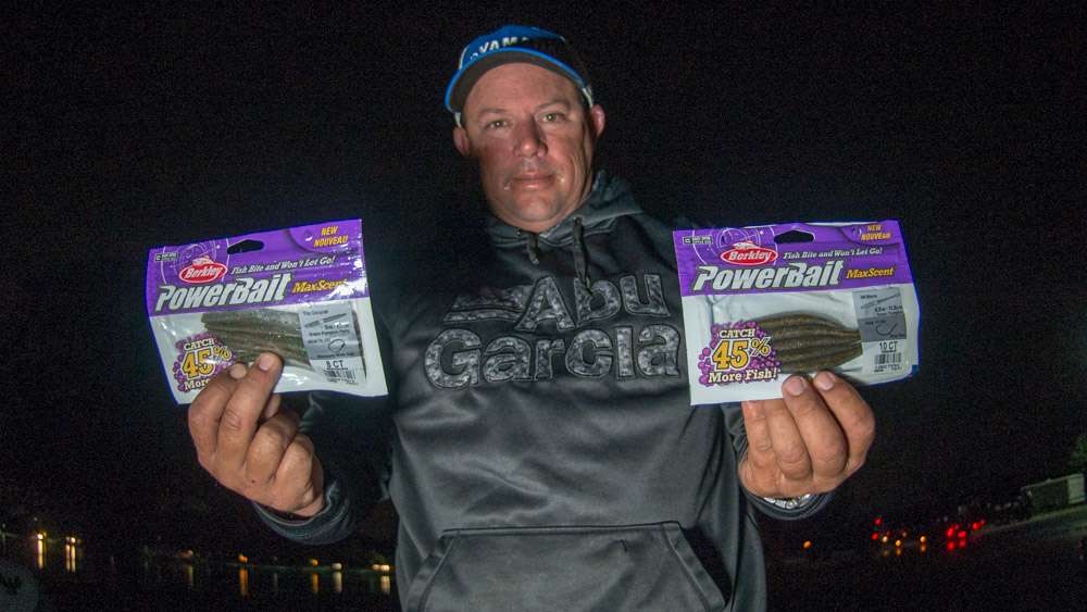 <b>Bobby Lane Jr. </b><br>
To finish eighth, Bobby Lane used two new baits from PowerBait Maxscent. A 5-inch The General and 4.5-inch Hit Worm were the picks. He rigged both rigged to No. 1 Eagle Claw TroKar Hooks and 1/4-ounce Flat Out Tungsten Weights. 
