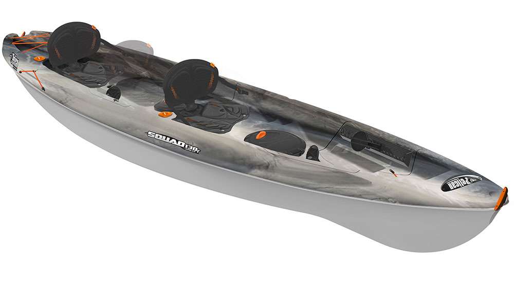 <p>Pelican Squad 130T Angler</p>
<p>Fish as a pair or a trio in the Pelican Premium Squad 130T Angler. This stable sit-on-top tandem kayak is great for embarking on a shared fishing adventure. Built on a shallow twin-arched multichine hull, it is very stable and maneuverable, and tracks well. MSRP: $749.99
