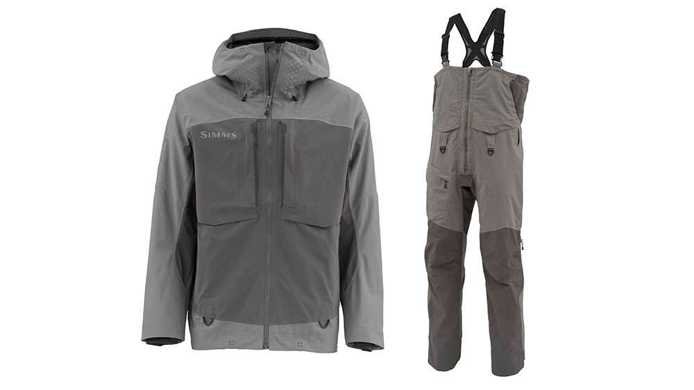 <p>Simms Contender Insulated Jacket and Bib</p>

<p>Jacket</p>
<p>Stay in the game when the temps get cold and the bite gets hot in the Contender Insulated Jacket. Built with 100-percent waterproof/breathable 2-layer Gore-Tex Shell fabric and featuring YKK water-resistant zippers, this jacket also comes equipped with a 3-point adjustable, tuck-away Storm Hood, 2 zippered chest pockets and shingle cuffs constructed with LycraÂ® on the inner cuff to keep water out. MSRP: $499.95</p>

<p>Bib</p> 
<p>Make extreme, wet weather a non-issue with Simmsâ Contender Insulated Bib. Built with a 2-layer Gore-Tex Shell and a 100-percent nylon face, the Contender Insulated Bib features Primaloft Gold insulation for an unmatched warmth-to-weight ratio. With a YKK AquaGuard Vislon center-front zipper, the bib also comes equipped with two micro-fleece lined hand-warmer pockets, a cargo pocket as well as a plier pocket. For added comfort, anglers will enjoy padded suspenders and appreciate 150d nylon in high abrasion zones for added durability. MSRP: $449.95
