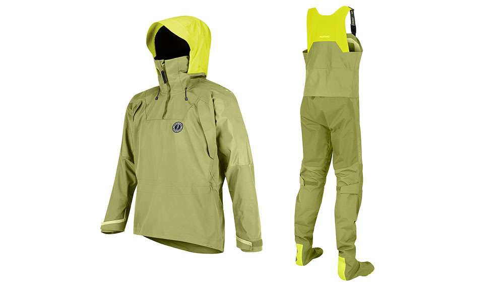 <p>Mustang Arc Jacket and Bib</p>

<p>Jacket</p> 

<p>Built for kayak fishermen seeking the ultimate protection for long days on the water, the ergonomic and streamlined design of the ARC 2PS ANORAK provides ultimate mobility for unrestricted motion and activity. Its subtle and exclusive design features boost overall comfort so you can confidently navigate adventures. MSRP: $549.99</p>

<p>Bib</p>

</p>When adventure happens in cold, wet conditions, the ergonomic and streamlined design of the ARC 2PS BIB PANT will keep you dry and protected from all the elements can throw your way. With design features focused on reduced bulk, easy access and ultimate mobility, these pants are built to endure the roughest, toughest days on the water. MSRP: $449.99
