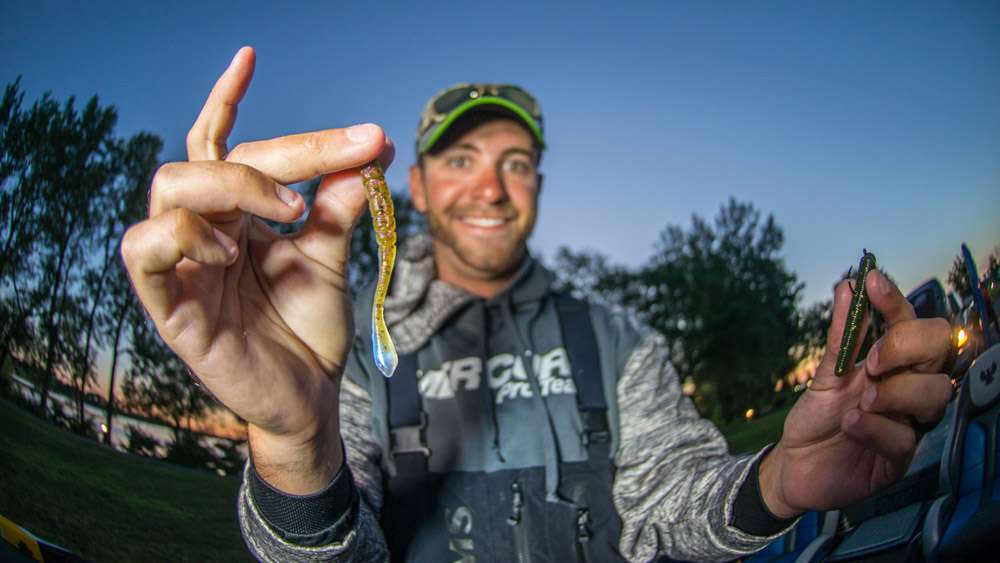 <b>Brandon Lester</b><br>
Brandon Lester used a drop shot and Ned rig to finish sixth. The drop shot consisted of a 4-inch X Zone Lures Slim Slammer, rigged to a No. 4 Mustad Titan X Wacky Neko Hook. A 1/4-ounce drop shot weight completed the rig. 
