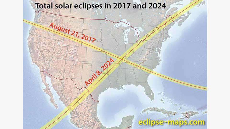 Yes, the moonâs shadow crossed from Oregon to South Carolina, giving many in the U.S. a partial eclipse of the sun. Many people traveled to that Aug. 21 line shown here and into the âPath of Totality.â Notice the next one comes to America in 2024.