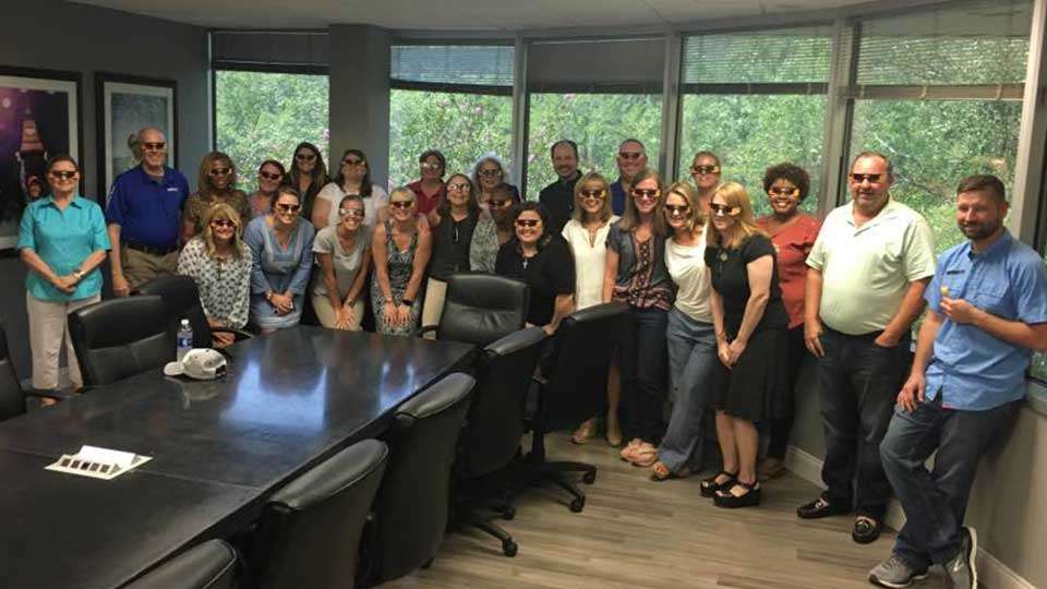 The Birmingham offices of B.A.S.S. held an eclipse watching party of sorts. They even had some fun with it, as snacks including Sun Chips, Moon Pies, Milky Ways, sunflower seeds, Starburst and Sunkist to drink.