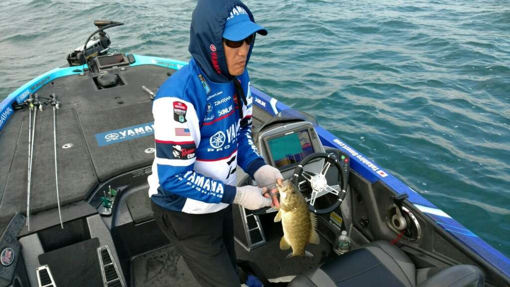 Takahiro finally gets his first smallie in the boat....and as I type this out he hooks up with no. 2.