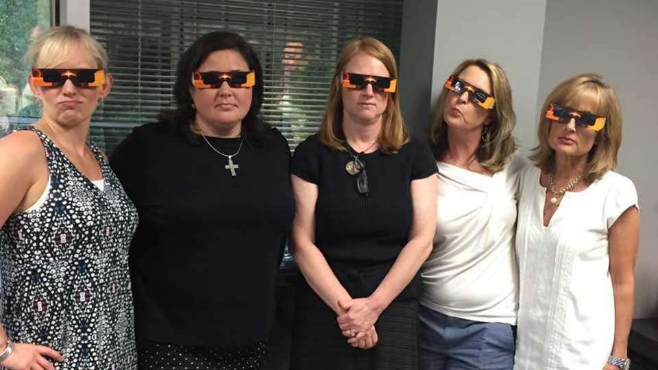 Many of the women of B.A.S.S. found the eclipse glasses serious business. One was heard saying, âNothing looks 3D to me.â
