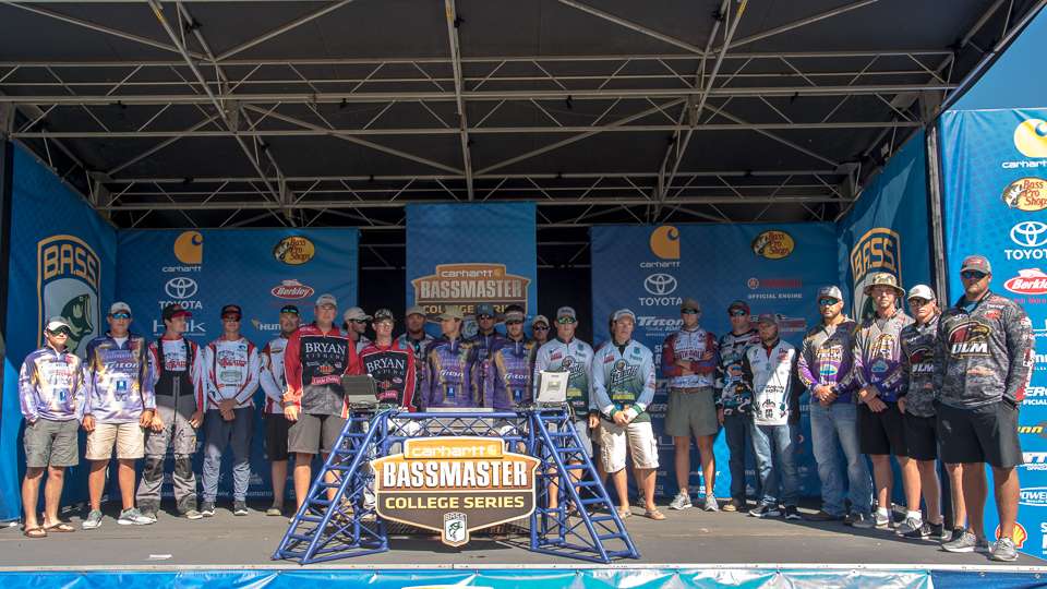 The top 12 teams that will be fishing tomorrow for Championship Saturday in the 2017 Carhartt Bassmaster College Series National Championship presented by Bass Pro Shops on Bemidji Lake.