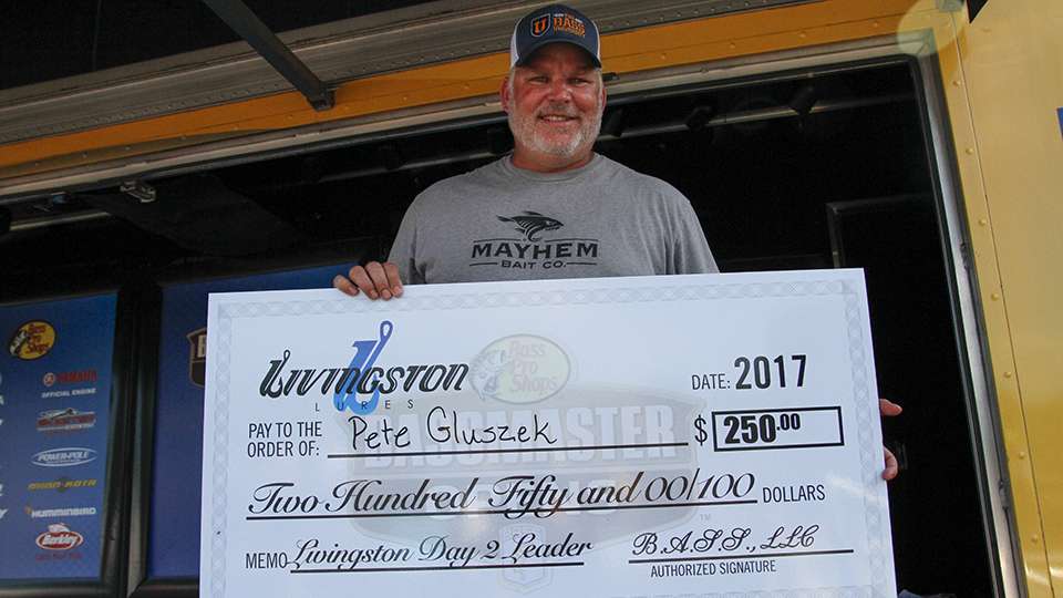Pete Gluszek wins the Livingston Lure Leader award for holding the lead after Day 2.