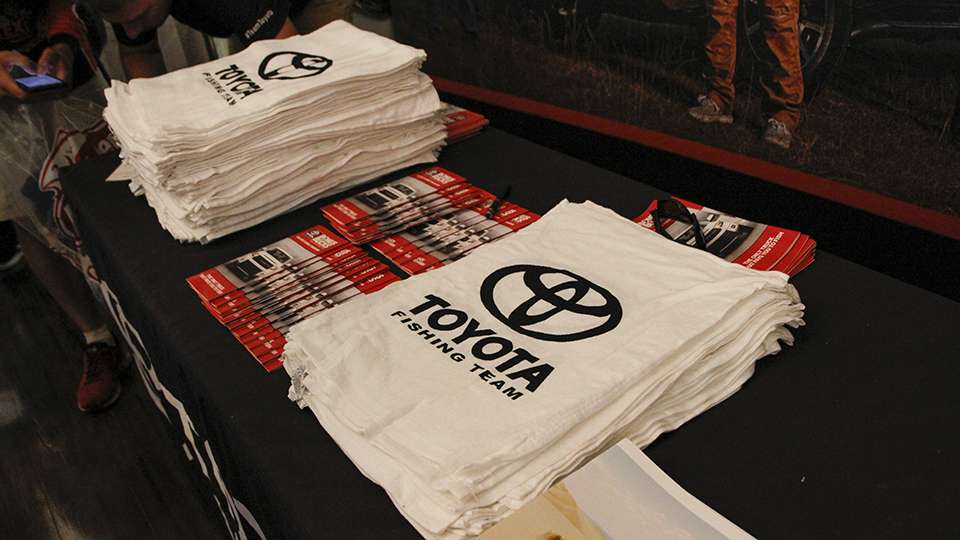 Toyota brought Bonus Bucks info and towels for the anglers.