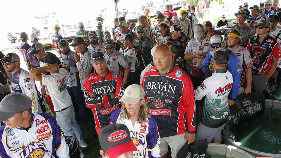 Anglers gathered backstage as they were ready to weigh their Day 1 efforts.
