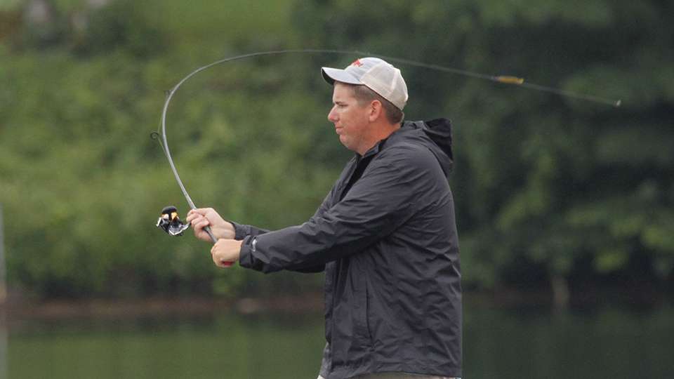 The rain stopped for a bit and Lee kept his head up and casting his dropshot.