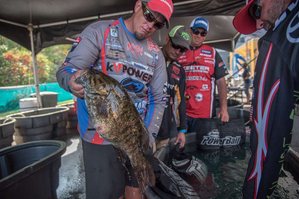 Drop shot rigs were top lures. So was the big bass jig used by winner Keith Combs. See his lure and those used by other top anglers at the Toyota Bassmaster Angler of the Year Championship.  