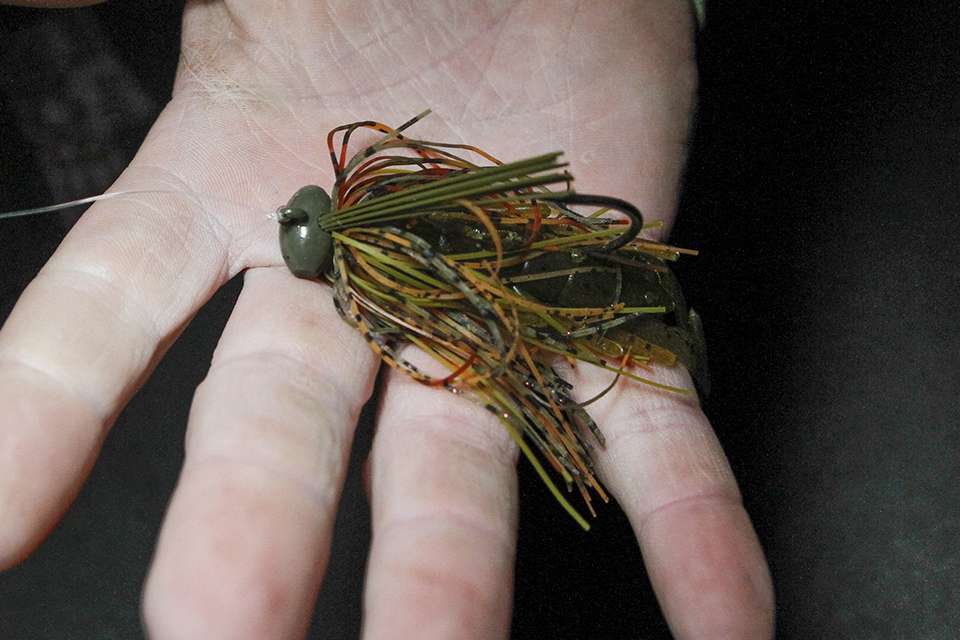 The choice was a crawfish 1/2-ounce Queen Tackle Hammerhead Jig with a Zoom Speed Craw trailer. 
