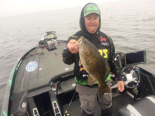 After flying through the rolling soup that was Mille Lacs this morning, and with electronics issues to boot, Kelley Jaye played out this 4-pound beast to start his day.