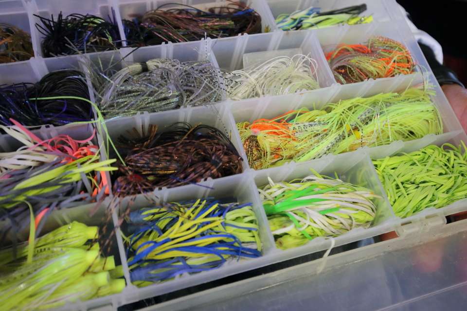 You'll find plenty of extra skirts for spinnerbaits in Christie's boat. 