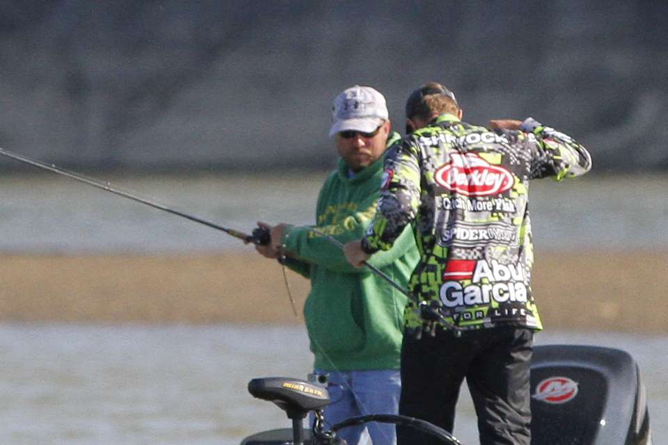 Fist pump for Shryock who is fishing his 3rd Top 12 of the year.