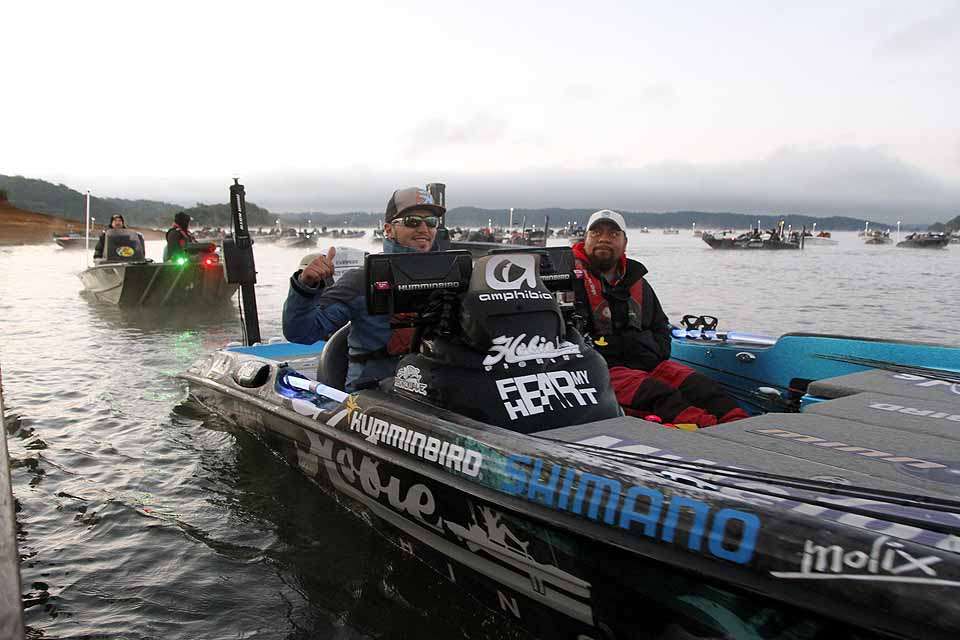 Jocumsen has his co-angler on board and the day is set to begin. 