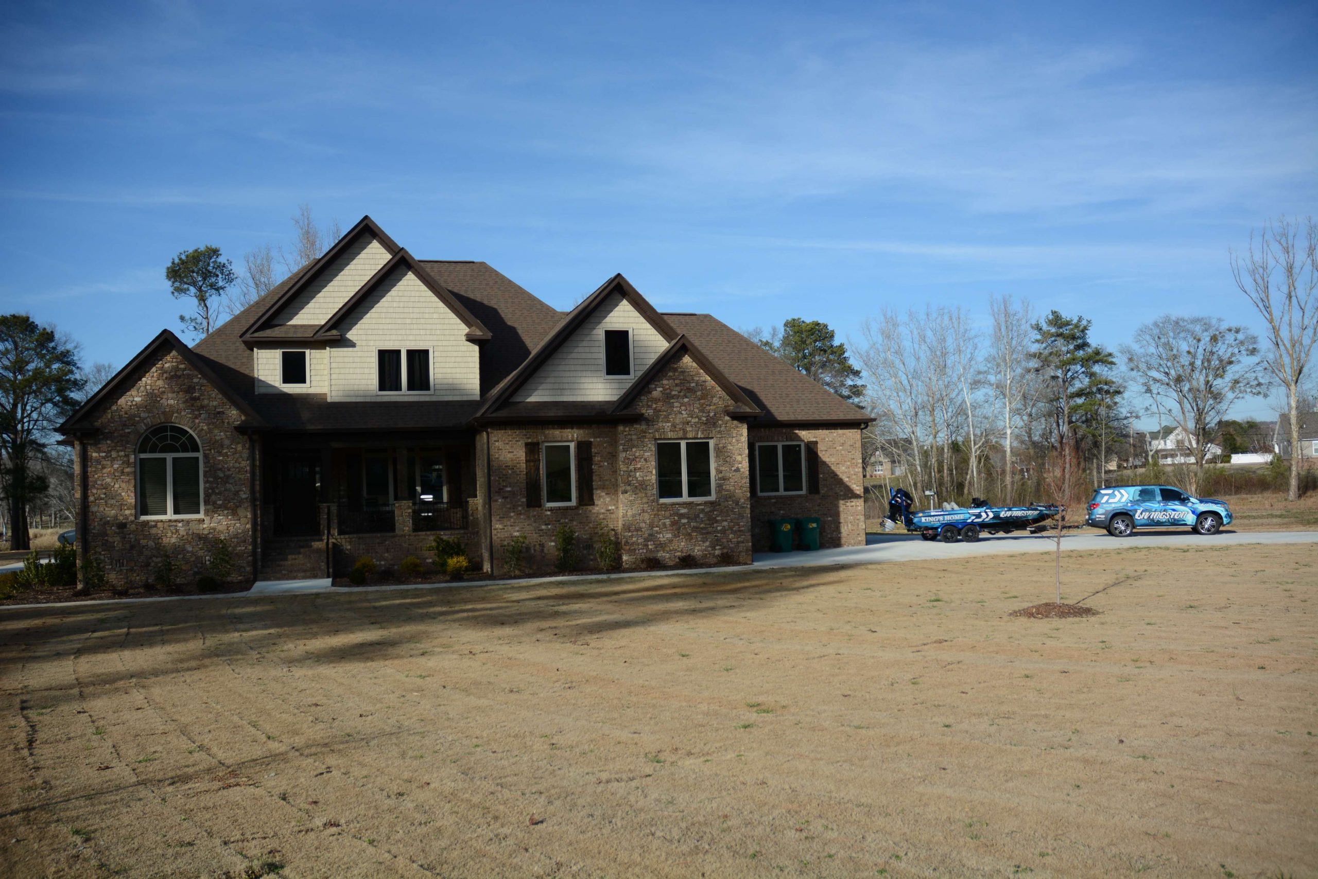Behind this house is a creek on Lake Guntersville, where the homeowner made history in 2014.