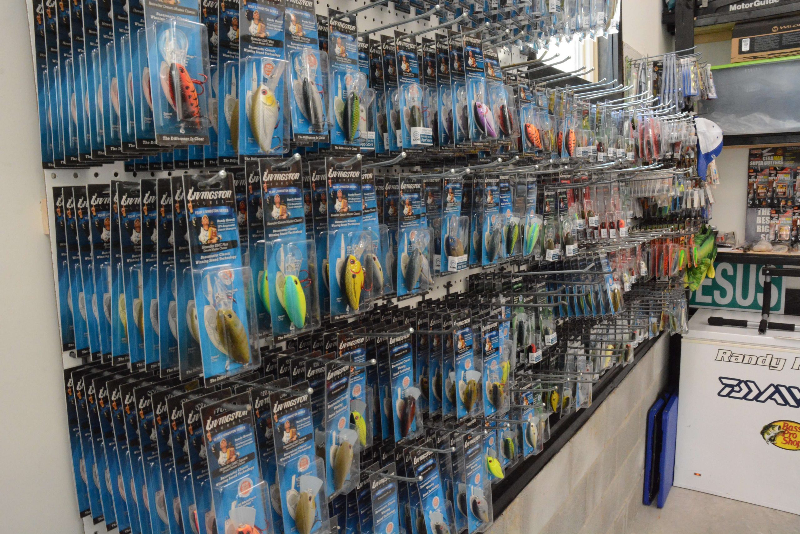 A lot of these Livingston Lures are of Randyâs design and feedback. Some are provided to charity organizations for good deeds. âI like this setup because we can easily see our inventory, and they are much easier to find when I need to stock up for a tournament.â 
