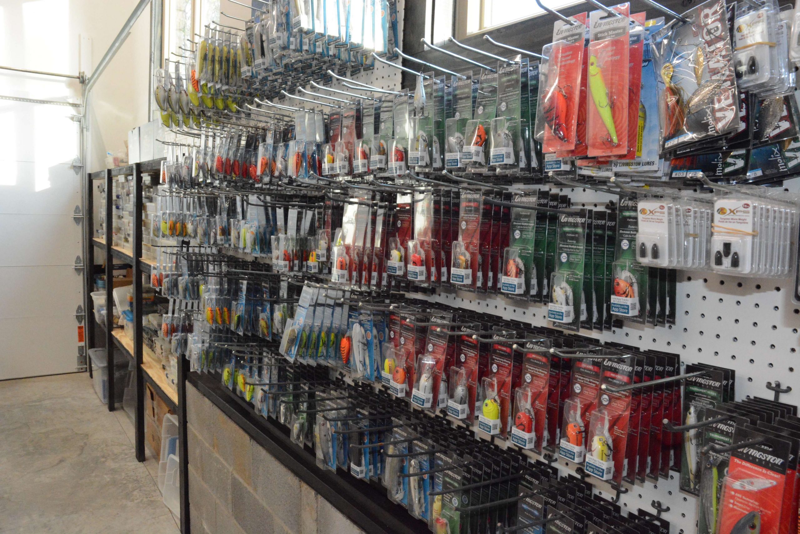 Between the pegboards with Livingston Lures is this section with a hodgepodge of lures and terminal tackle. âIf it doesnât have an organized home, this is where it goes,â he said. 