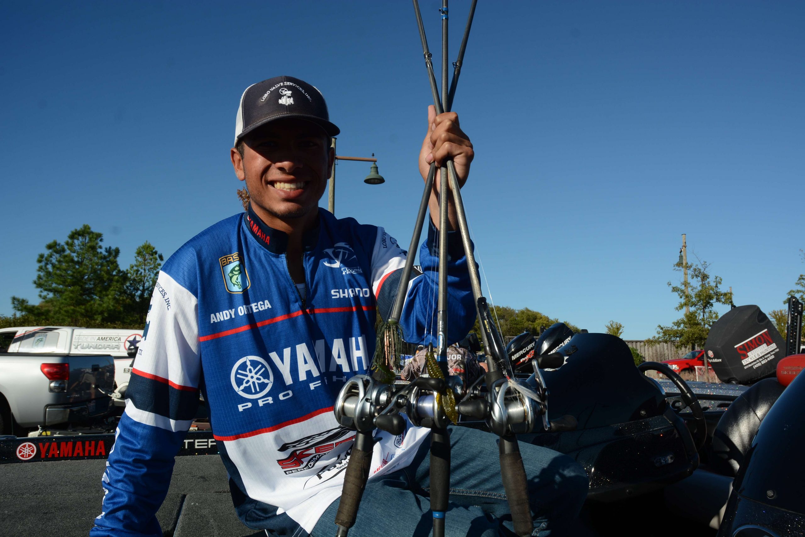<b>Andy Ortega</b><br> Andy Ortega used a custom-made jig of his design, a Texas rig and topwater to finish ninth. âThe topwater was my key bait all week,â said the 18-year-old Texas angler.  