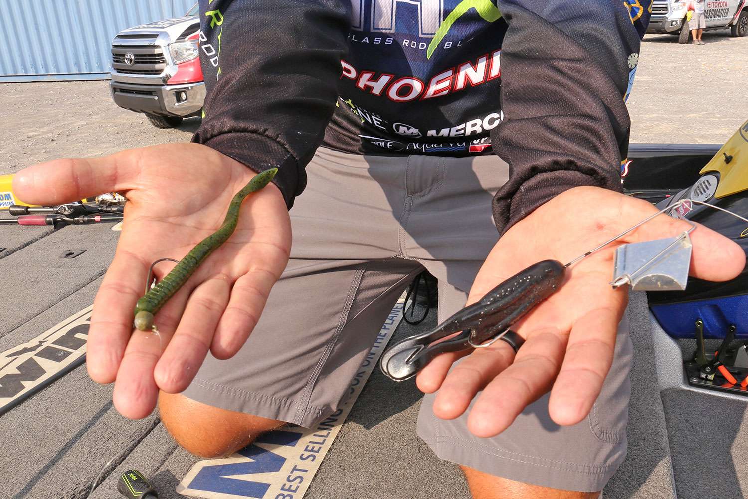 Lester fished a 3/8-ounce buzzbait, removing the skirt and replacing it with a soft plastic frog. Lester also used a 3/16-ounce shaky head jig with a 6-inch X Zone Pro Series MB Fat Finesse Worm. 