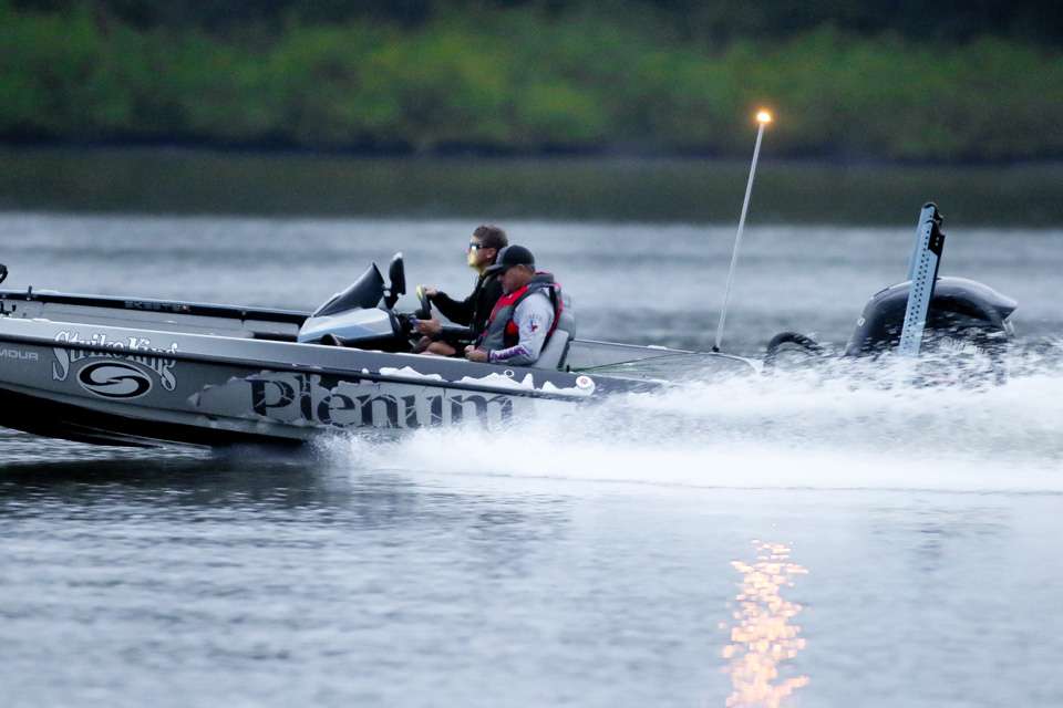 As the Opens anglers left the dock on Day 1 of the Bass Pro Shops Bassmaster Central Open #3 at Grand Lake, photographer Steve Bowman captured the moment they fired up their big engines. 