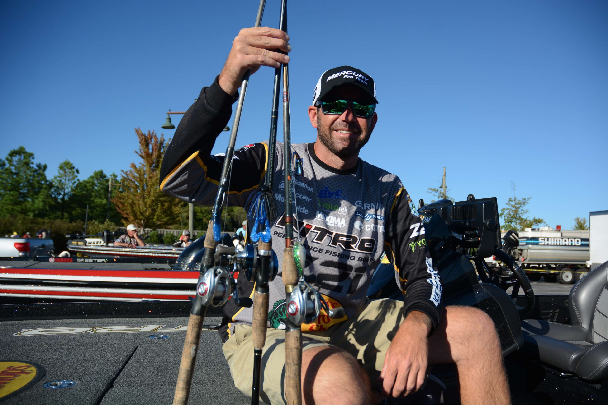 Scanlon also used a Luck-E-Strike Con Man Worm or Bass Pro Shops Tube. He rigged the worm to a 1/0 Hayabusa FPP Straight Worm Hook and 5/16-ounce Bass Pro Shops Tungsten Weight, or a 1/4-ounce shaky head jig. For the tube bait he used a 4/0 Hayabusa TNS Offset Worm Hook and 5/16-ounce weight.  