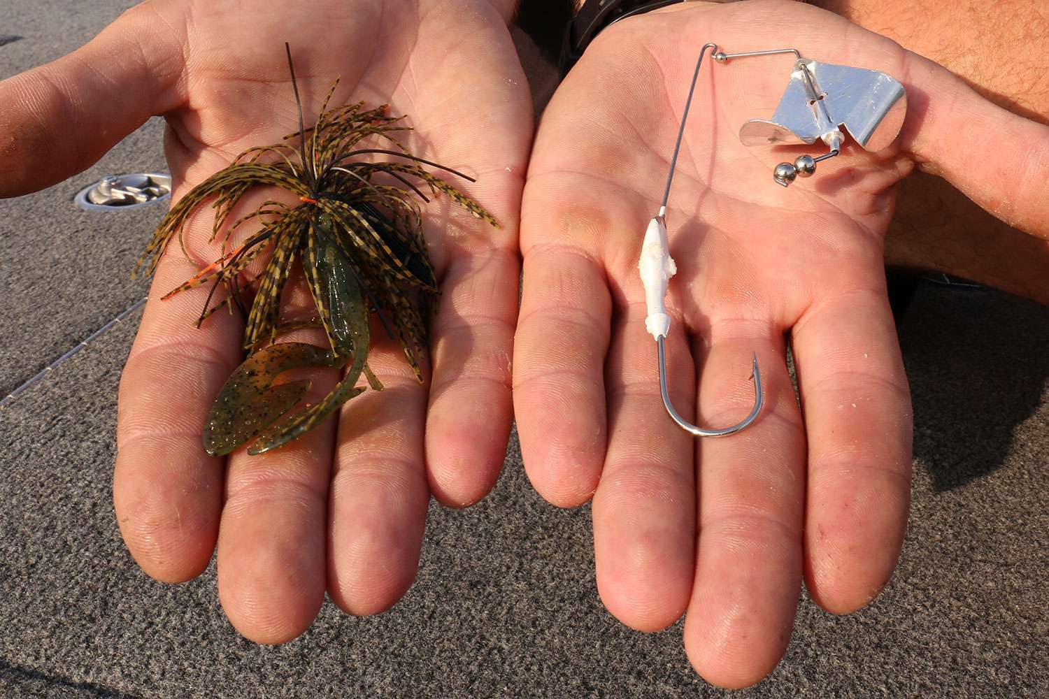 A top choice was a 3/8-ounce Stanley Ball Buster Buzzbait. He replaced the skirt with a 3.5-inch Stanley Ribbit for added strike appeal. He also chose a 1/2-ounce Stanley Jig with a 4-inch Biwaa Fishing Performance Warax crawfish trailer.  