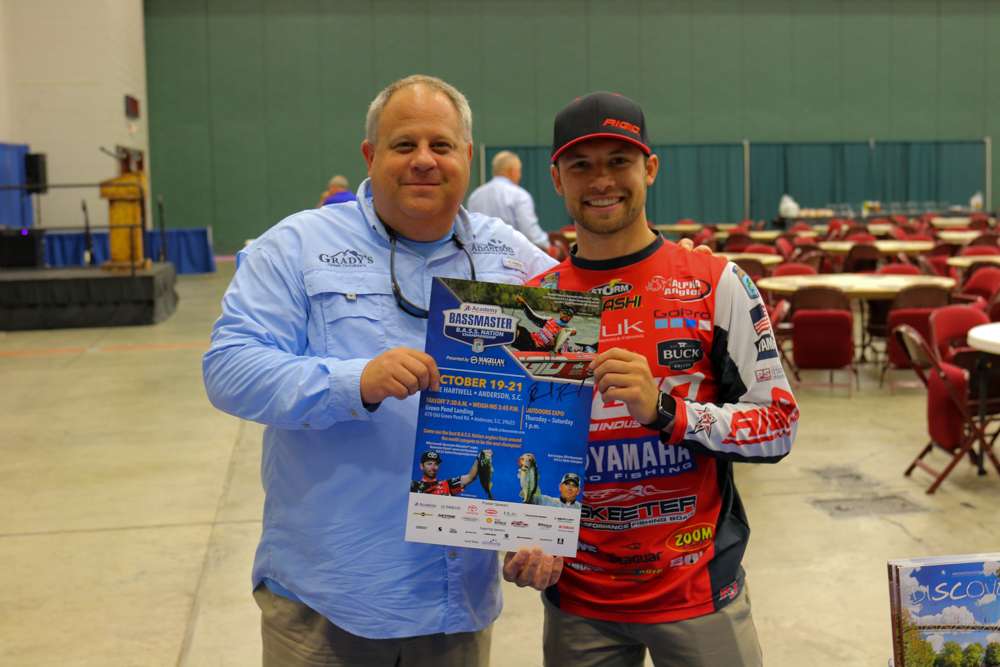 Neil Paul of Visit Anderson, S.C. with former B.A.S.S. Nation Champion Brandon Palaniuk. 