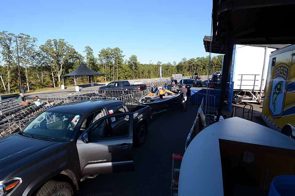 Preparation also happens with the weigh-in process. The boats travel the same path as they will during the tournament to give drivers a chance to practice. 